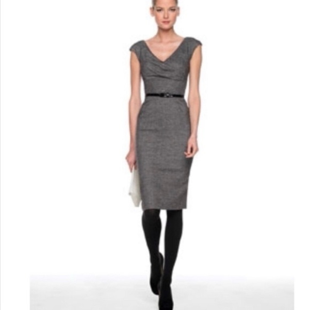 Michael Kors Collection Silk Wool Tweed Sheath Dress Faux Wrap Gray Italy, 6 (4)